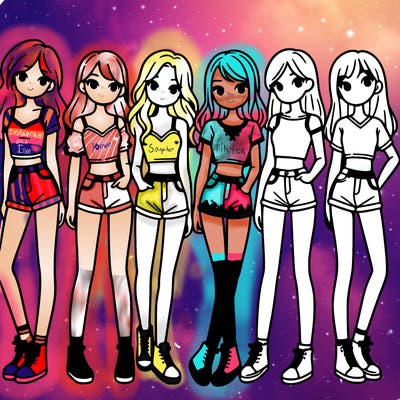 a group of girls wearing crop tops and shorts