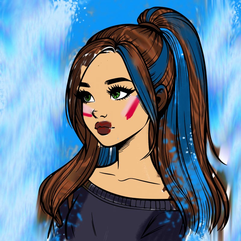 realistic girl with a high ponytail