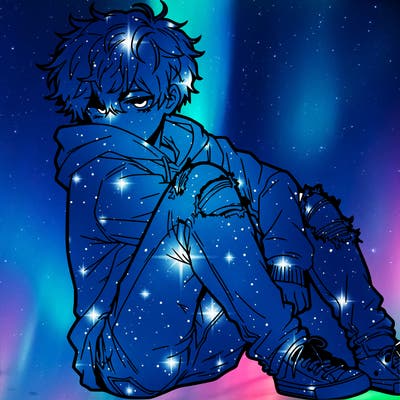 a male hoddie ripped jeans messy hair anime