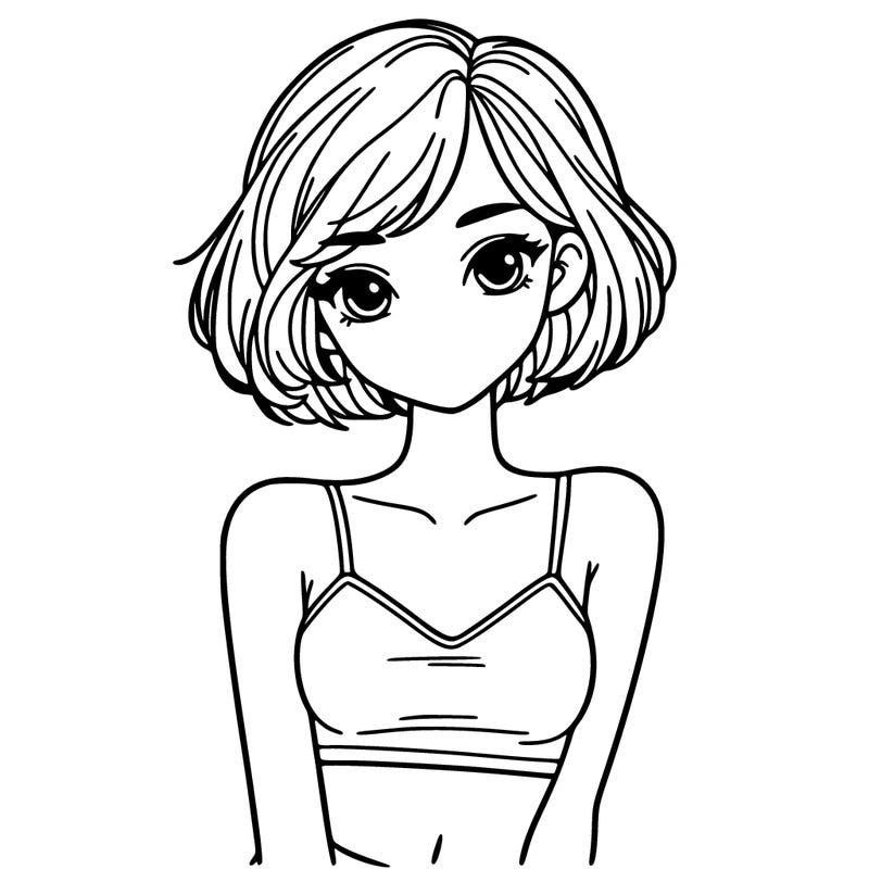 girl with short hair with crop top on