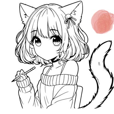 girl with cat ears and tail realistic