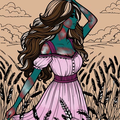 woman wearing dress in field realistic