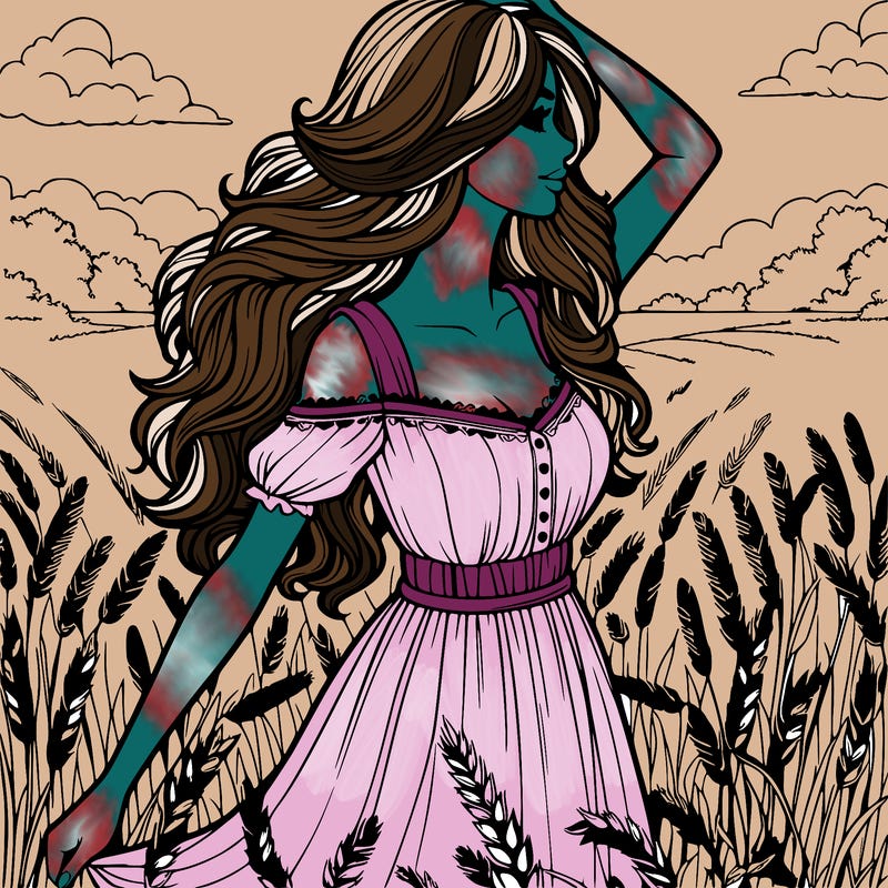 woman wearing dress in field realistic