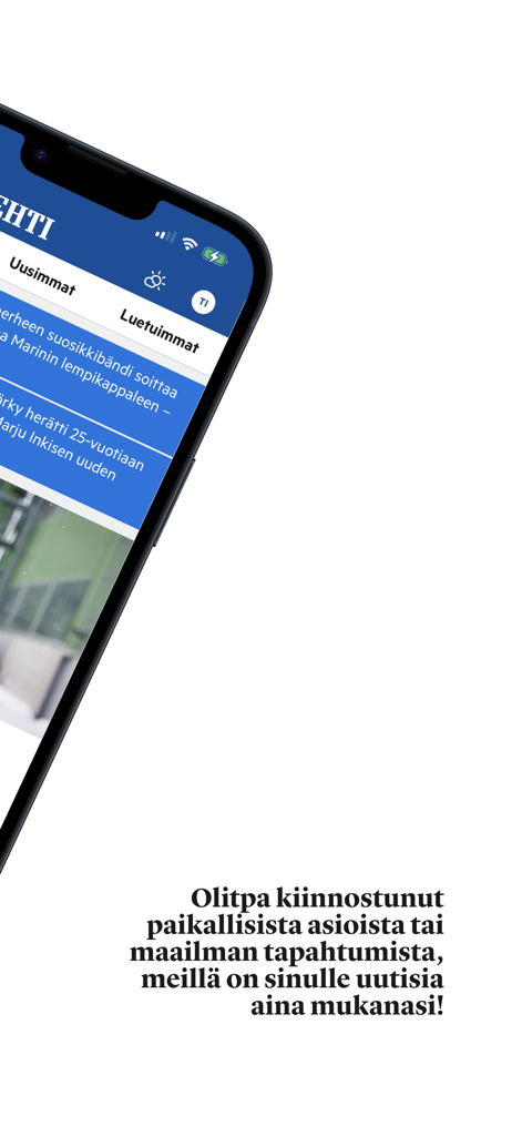 Aamulehti - Smartphone screen displaying the Aamulehti news app interface with Finnish local news articles