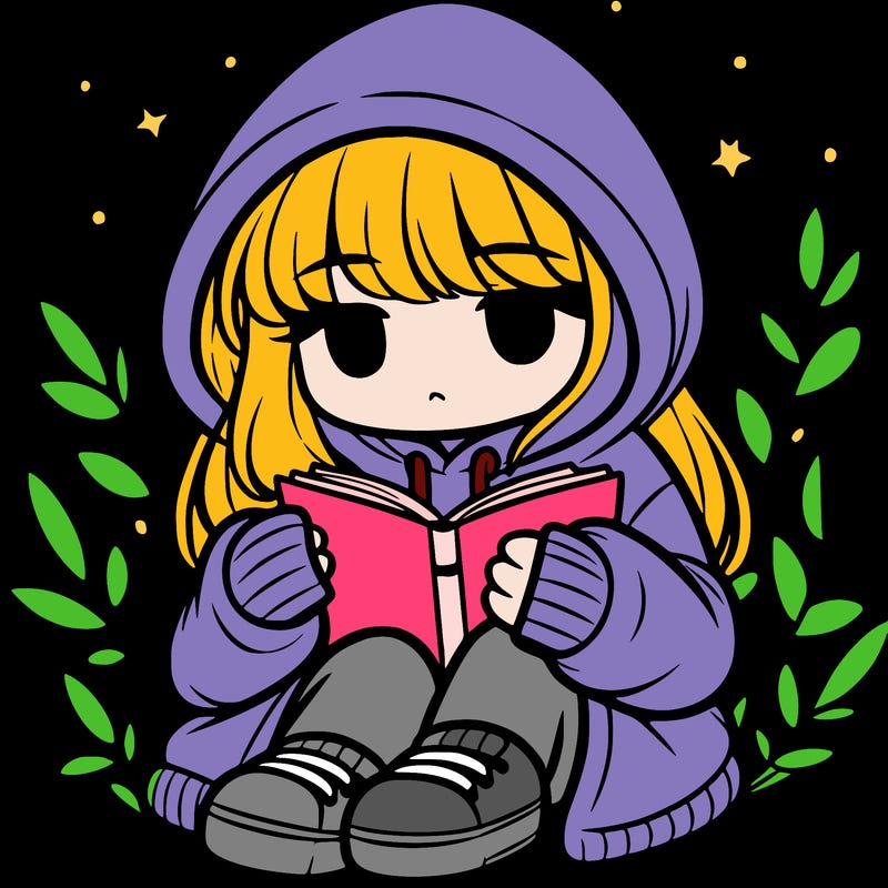 girl in oversized hoodie reading a book