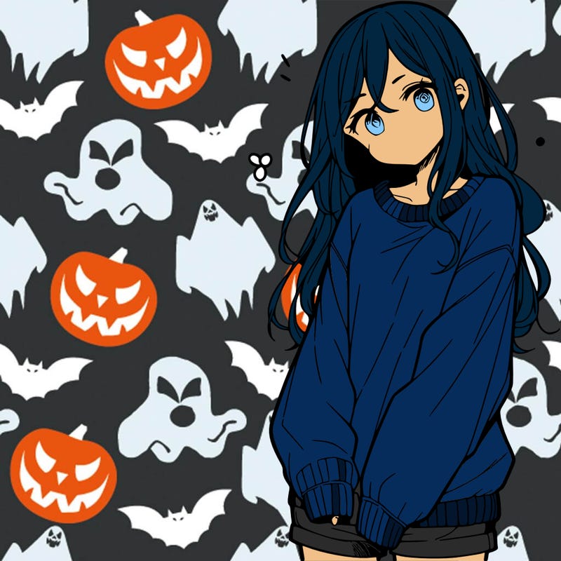 manga teen girl  in a sweater and baggy pants