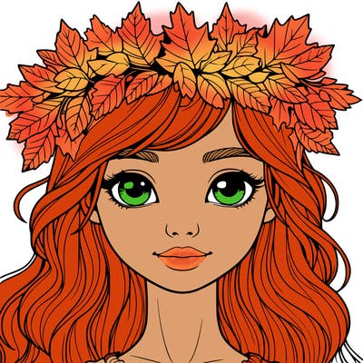 realistic girl with fall leaf crown