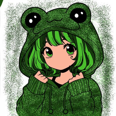 a cute teenage girl wearing a frog hoodie