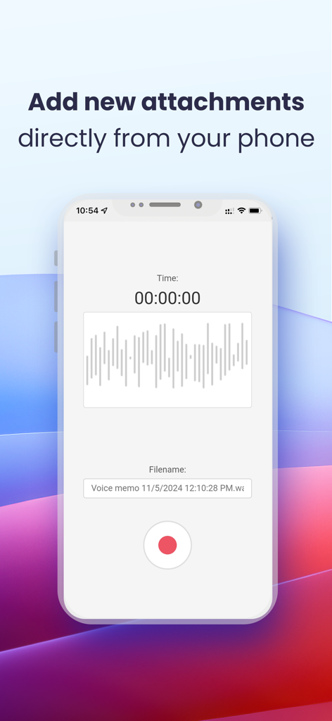 WEBCON BPS App-Oberfläche zur Aufnahme eines Sprachmemo-Anhangs