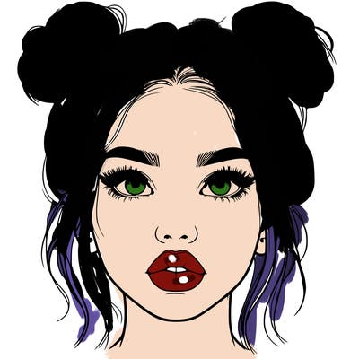 realistic girl with two buns on her hair and lips