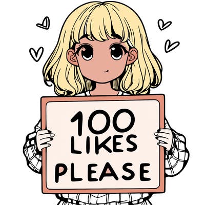 a girl holding a sign saying 100 likes please