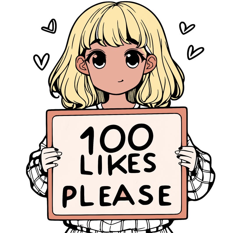 a girl holding a sign saying 100 likes please
