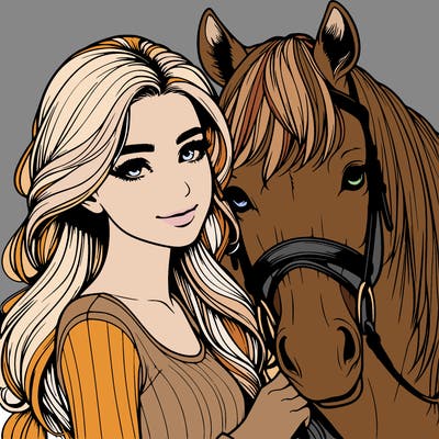 realistic girl with horse