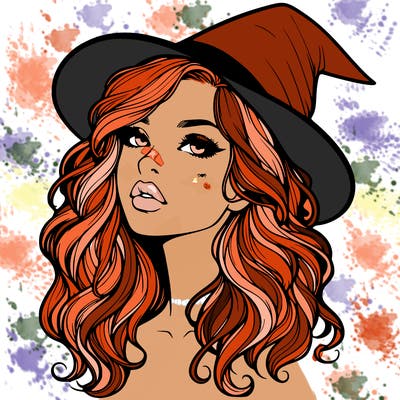 realistic witch girl with wavy hair and lips