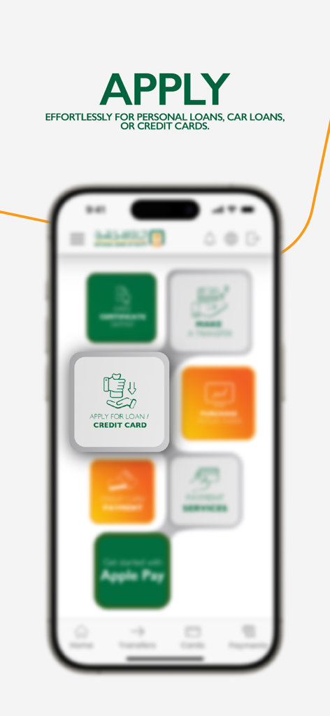 Interfaccia dell'app NBE Mobile che evidenzia l'opzione per richiedere prestiti e carte di credito.