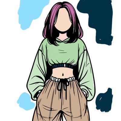 realistic girl faceless with baggy pants and a crop top