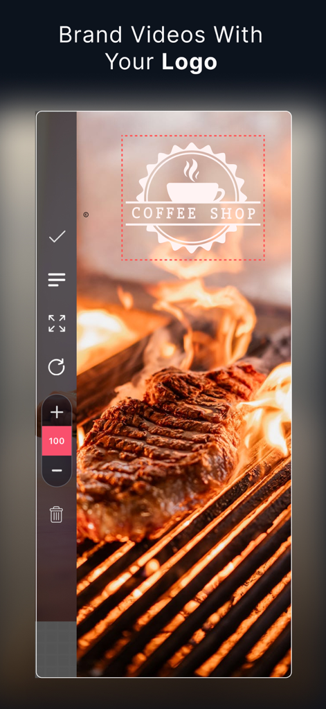 eZy Watermark Videos Lite - Oberfläche der eZy Watermark App, die zeigt, wie ein benutzerdefiniertes Logo zu einem Video für Branding-Zwecke hinzugefügt wird
