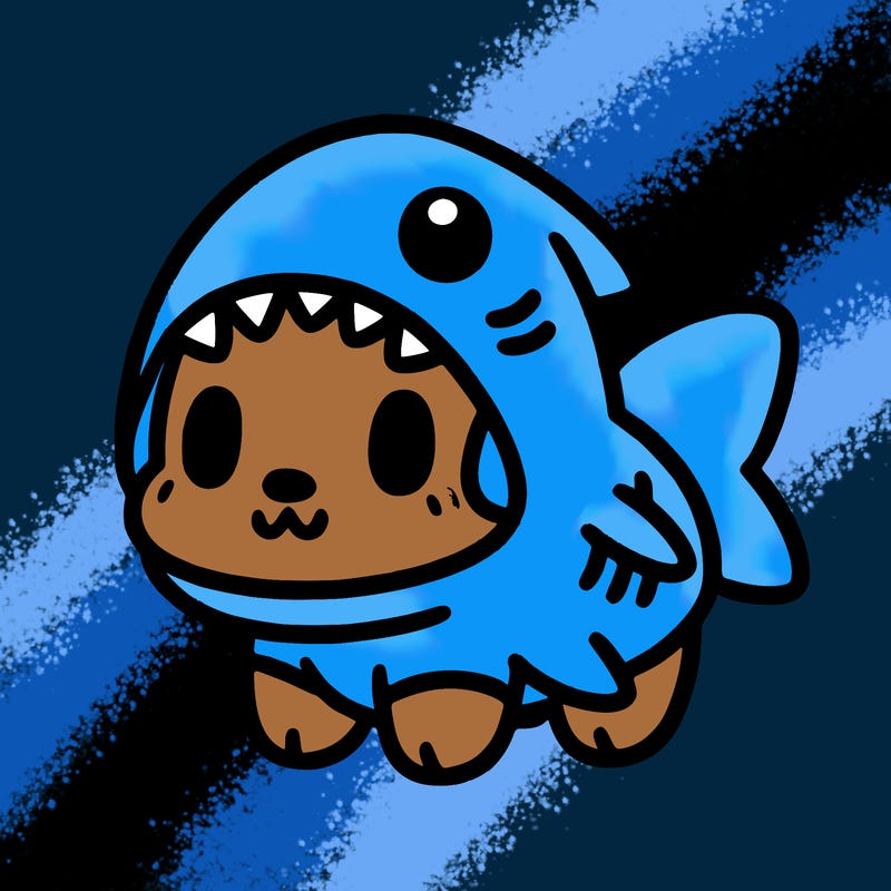 cute dog wearing a shark costume