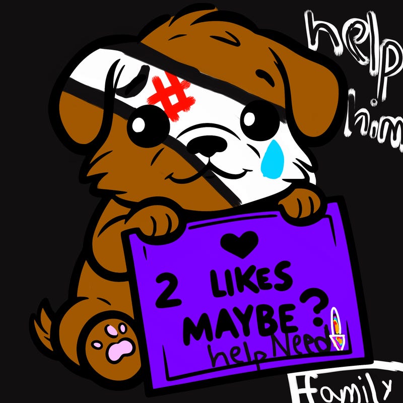 a puppy holding a sign that says 2 likes maybe?