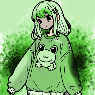 girl wearing frogging sweatshirt