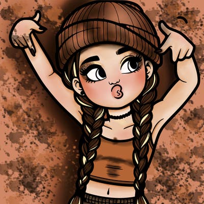 realistic teenage girl with braids and a beanie and crop top doing 🫶🏼