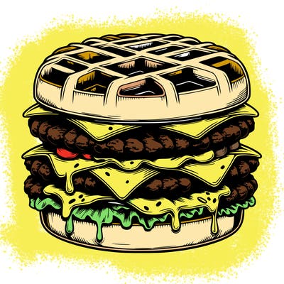 realistic waffle burger