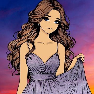 realistic girl in flowy silky prom dress