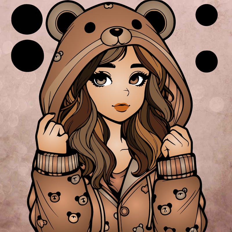 realistic girl in a animal pjs hoodie