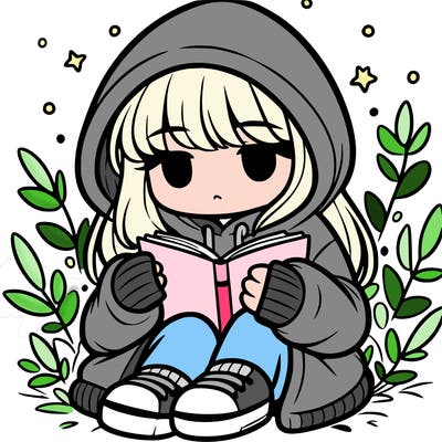 girl in oversized hoodie reading a book