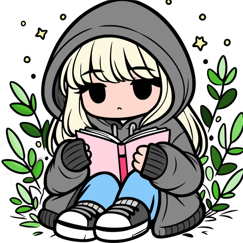 girl in oversized hoodie reading a book