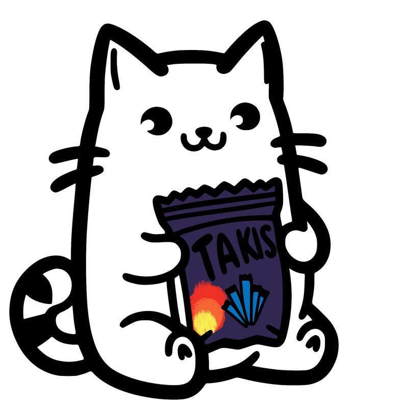 cat with a bag of takis