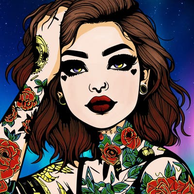 realistic girl with tattoos all over