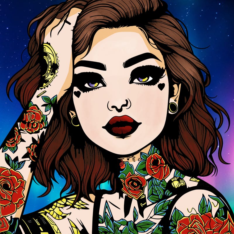 realistic girl with tattoos all over