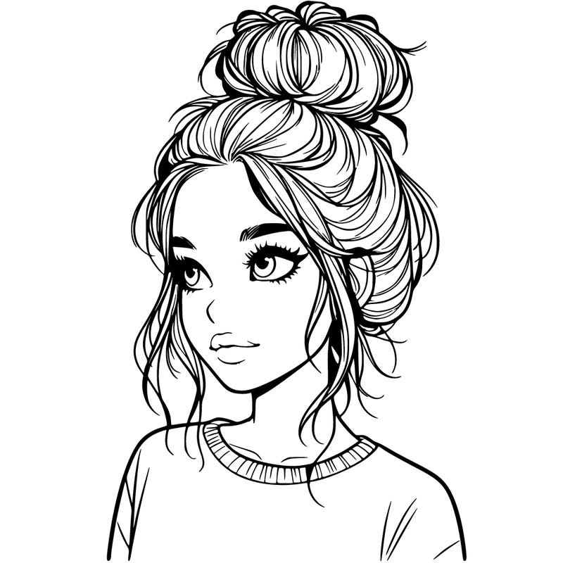 realistic girl with a messy bun
