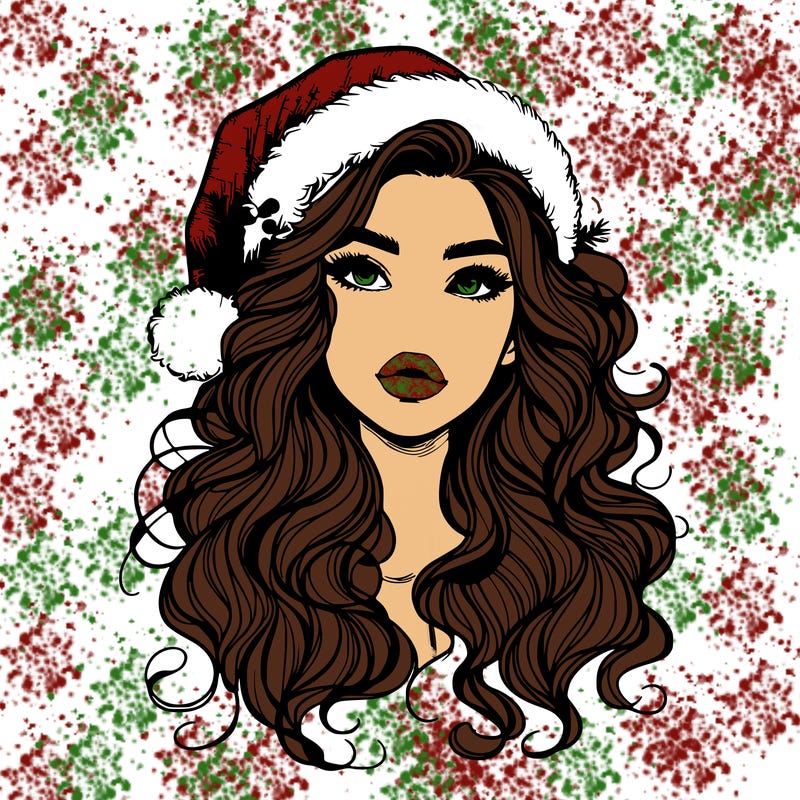 realistic christmas girl with wavy hair and lips