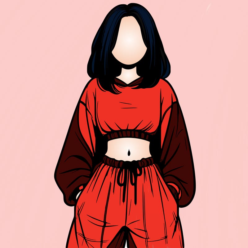 realistic girl faceless with baggy pants and a crop top