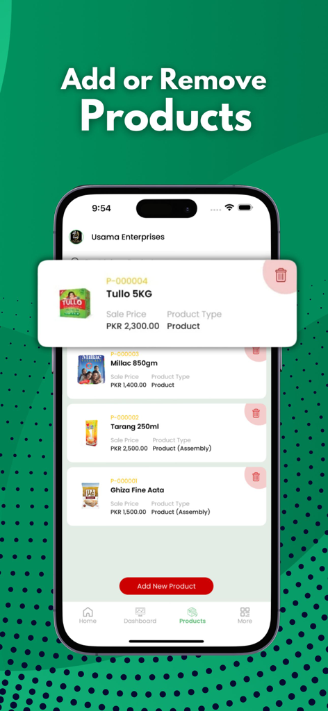 Inventory and Accounting app - Interfaz móvil de la aplicación Splendid Accounts para gestionar productos de inventario.