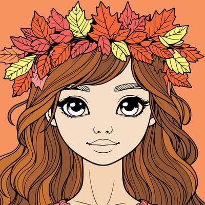 realistic girl with fall leaf crown