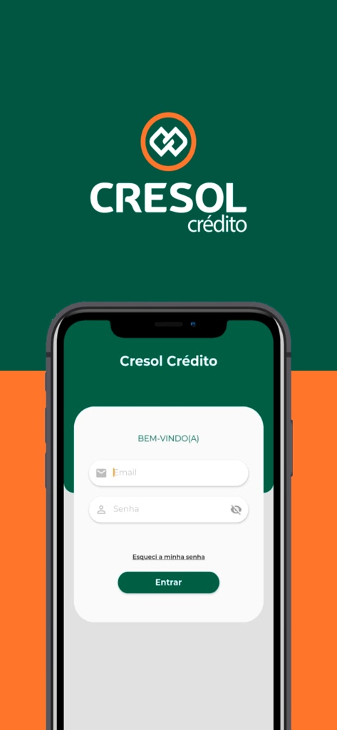Cresol Crédito - Pantalla de inicio de sesión de la aplicación móvil Cresol Credito con campos para correo electrónico y contraseña