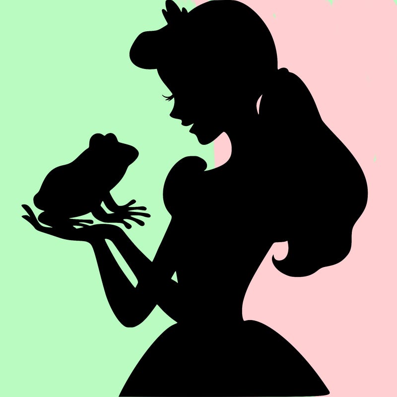 a shadow of a princess holding a frog realistic