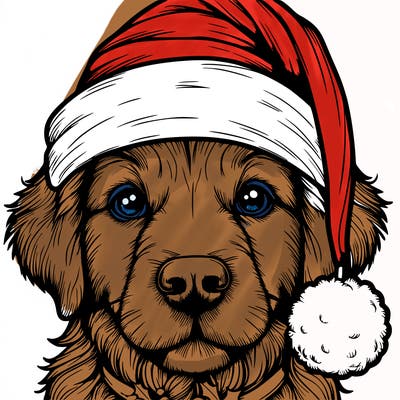 realistic dog with a christmas hat