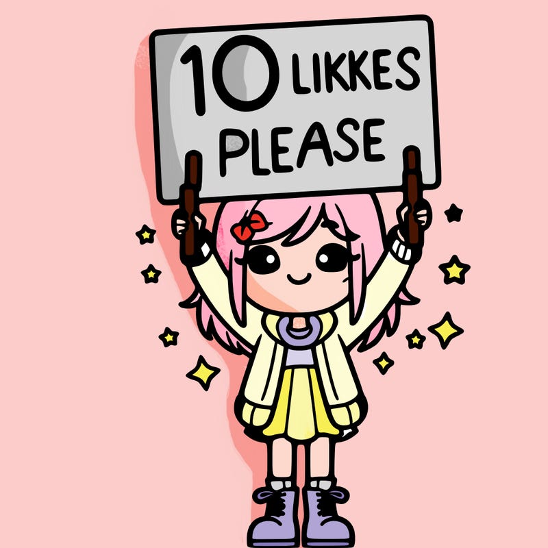 a girl holding a sign saying 10 likes please