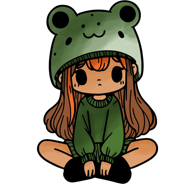a girl wearing a frog hat and some frog socks