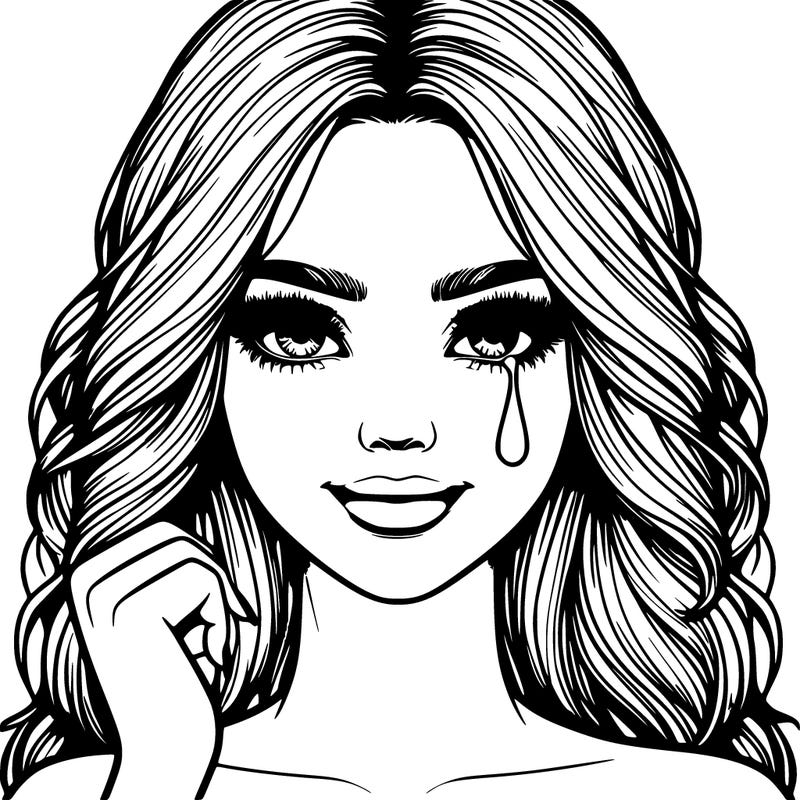 realistic beautiful girl with one tear of joy