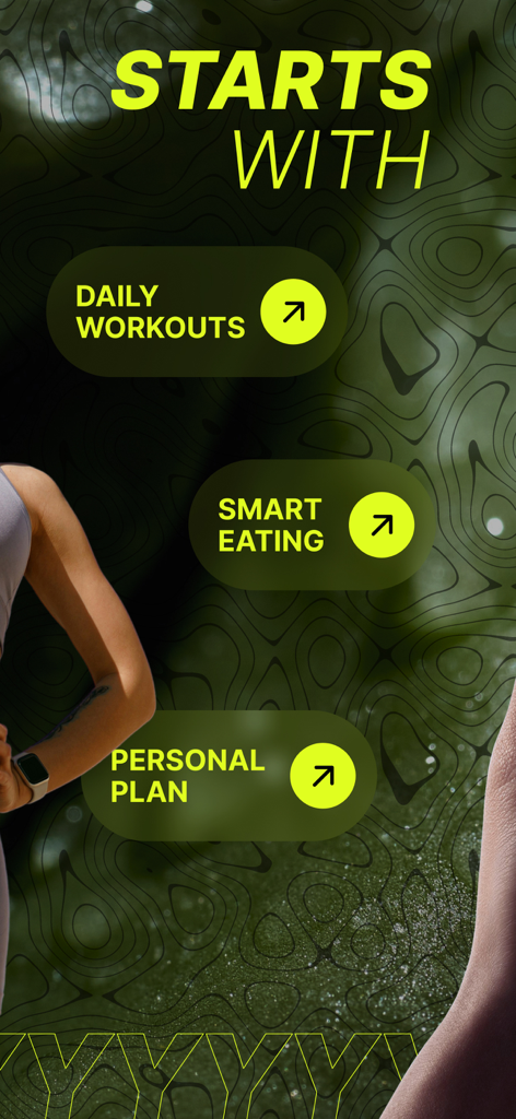 Shapy app screen highlighting daily workouts smart eating and personalized fitness plans