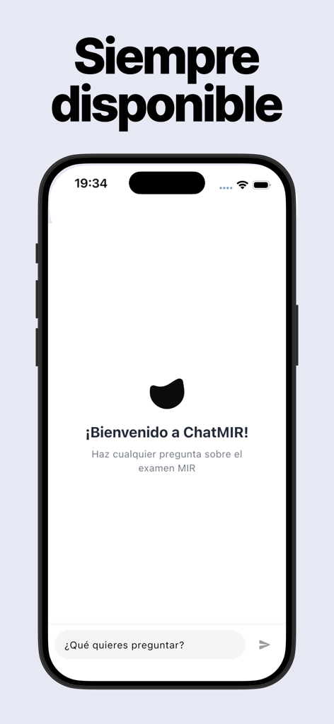 ChatMIR app welcome screen with a chat interface for the MIR medical residency exam