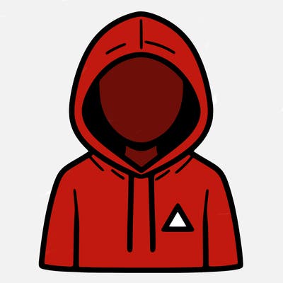 a person with non face waering a hoodie with a small triangle symbol