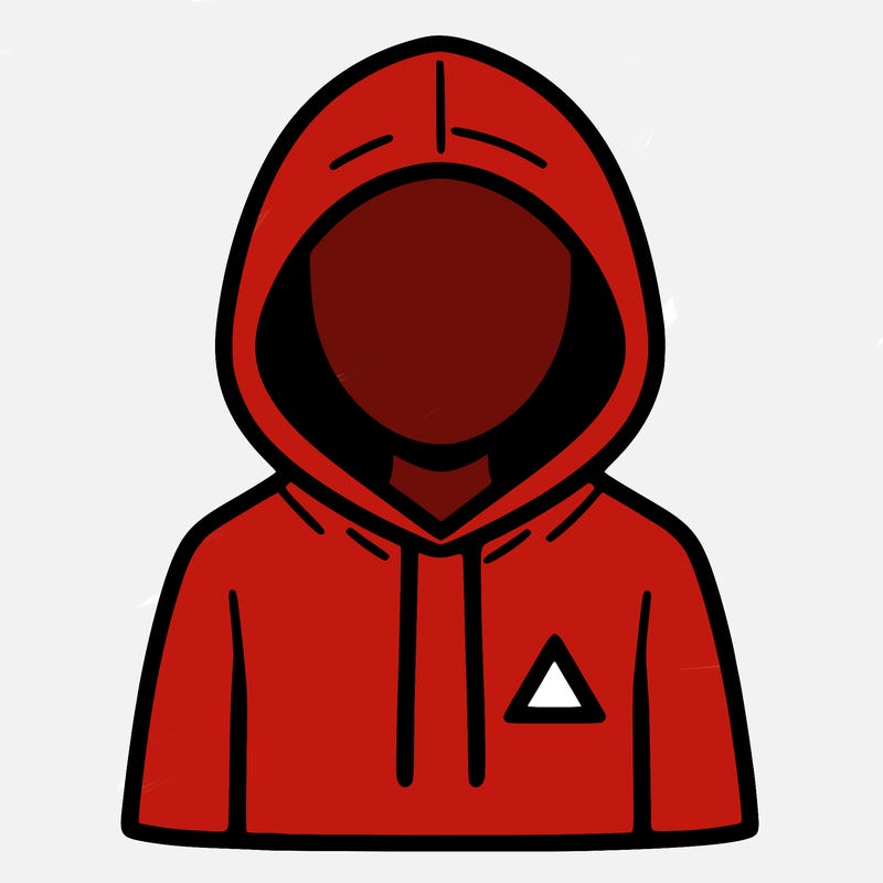 a person with non face waering a hoodie with a small triangle symbol