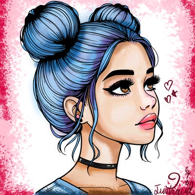 realistic girl with buns on the top of her head
