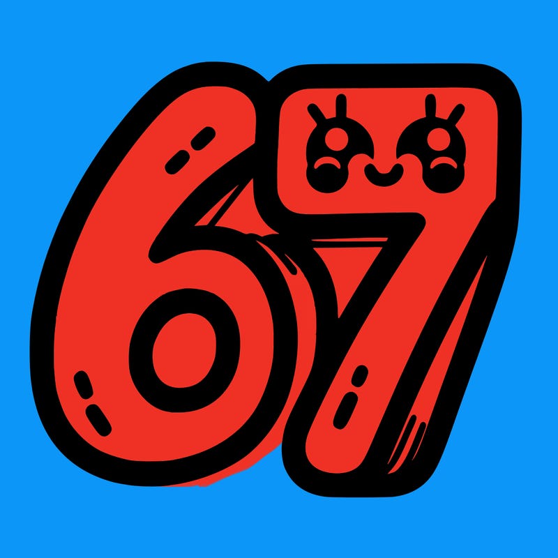 the numbers 67